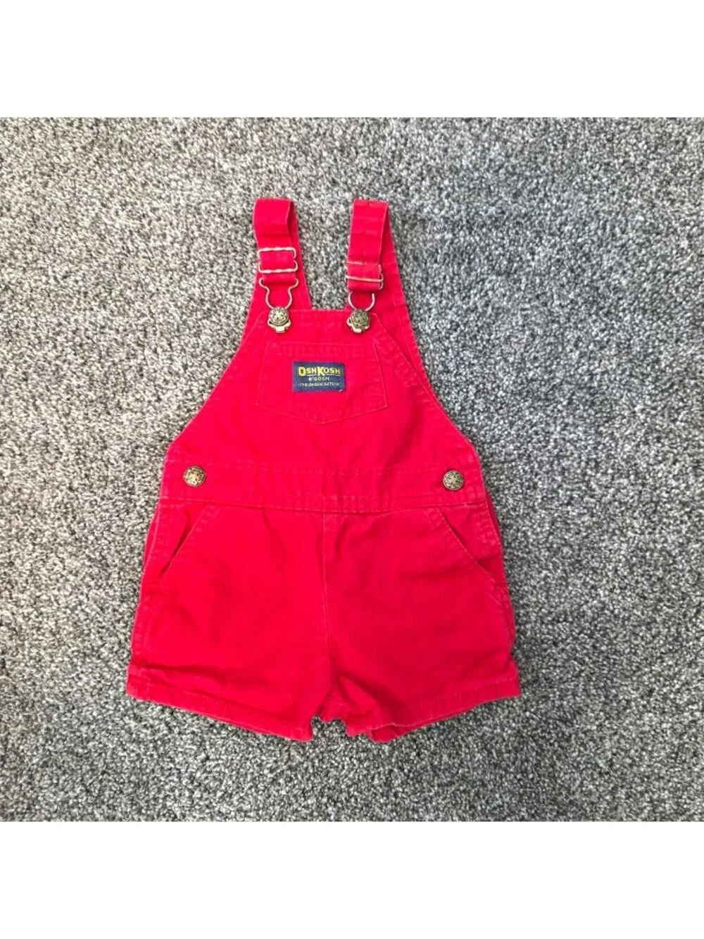 Vintage 1970s OshKosh B'gosh Red Vestbak Short Overalls 18M USA Paper Tag